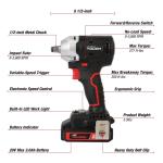 Hyper Tough 20V Max Compact Brushless 1/2-inch Impact Wrench with 2.0Ah Lithium-Ion Battery and Charger, 350 ft-lbs Torque