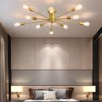Garwarm 10 Lights Modern Sputnik Ceiling Chandelier Gold Industrial Ceiling Lamp Mid Century Semi Flush Mount Ceiling Light Fixture for Kitchen Dining Room Living Room Bedroom Foyer Lighting