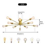 Garwarm 10 Lights Modern Sputnik Ceiling Chandelier Gold Industrial Ceiling Lamp Mid Century Semi Flush Mount Ceiling Light Fixture for Kitchen Dining Room Living Room Bedroom Foyer Lighting