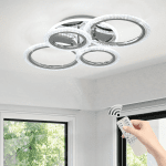 Garwarm Modern Ceiling Light 58W Dimmable Flush Mount LED Ceiling Lamp 4 Rings Acrylic Ceiling Chandelier for Living Room Dining Room Bedroom,Chrome