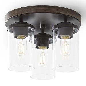 Better Homes & Gardens 12" Farmhouse 3-Light Walnut Flush Mount Ceiling Light, Clear Glass Shades