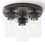 Better Homes & Gardens 12" Farmhouse 3-Light Walnut Flush Mount Ceiling Light, Clear Glass Shades
