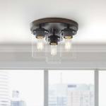 Better Homes & Gardens 12" Farmhouse 3-Light Walnut Flush Mount Ceiling Light, Clear Glass Shades