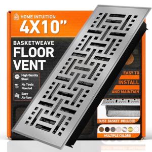 4X10 Floor Vent Covers Floor Register with Mesh Cover Trap, Heat and Air, Walkable Metal Floor Register for HVAC Duct, Basketweave, Light Grey