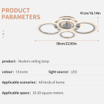 Garwarm Modern Ceiling Light 58W Dimmable Flush Mount LED Ceiling Lamp 4 Rings Acrylic Ceiling Chandelier for Living Room Dining Room Bedroom,Chrome
