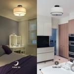 FRIDEKO HOME 12.6inch Semi Flush Mount Ceiling Light, 3-Light Ceiling Light with 2-Layer Linen Fabric Shade, Farmhouse Drum Ceiling Lighting for Bedroom Hallyway Living Room Kitchen(Withou Bulb)