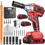 Cordless Impact Wrench, UMTIMATY Power 1/2 inch Brushless Impact Gun, Max Torque 350 ft-lbs（450N.m) Impact Drill with 20V Brushless Motor, with 2 x 2.0Ah Li-ion Battery & 7 Sockets,9 Drill,6 Screws