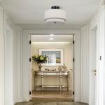 FRIDEKO HOME 12.6inch Semi Flush Mount Ceiling Light, 3-Light Ceiling Light with 2-Layer Linen Fabric Shade, Farmhouse Drum Ceiling Lighting for Bedroom Hallyway Living Room Kitchen(Withou Bulb)