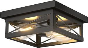 2 Light Rustic Farmhouse Flush Mount Ceiling Light Industrial Metal Light Fixture for Hallway Bedroom Kitchen, Oil Rubbed Black