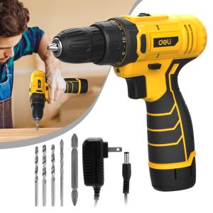 Deli 12V Max Lithium-Ion Cordless Impact Drill Driver Set, Electric Screwdriver Driver Tool Kit, 3/8" Keyless Chuck,,with 2.0Ah Battery,Charger