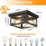 2 Light Rustic Farmhouse Flush Mount Ceiling Light Industrial Metal Light Fixture for Hallway Bedroom Kitchen, Oil Rubbed Black