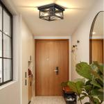 2 Light Rustic Farmhouse Flush Mount Ceiling Light Industrial Metal Light Fixture for Hallway Bedroom Kitchen, Oil Rubbed Black