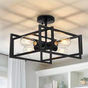 4-Light Semi Flush Mount Ceiling Light Fixtures Industrial Metal Cage Ceiling Lamp Fixtures Flush Mount Ceiling Lighting for Hallway Porch Kitchen Bathroom