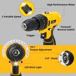 Deli 12V Max Lithium-Ion Cordless Impact Drill Driver Set, Electric Screwdriver Driver Tool Kit, 3/8" Keyless Chuck,,with 2.0Ah Battery,Charger