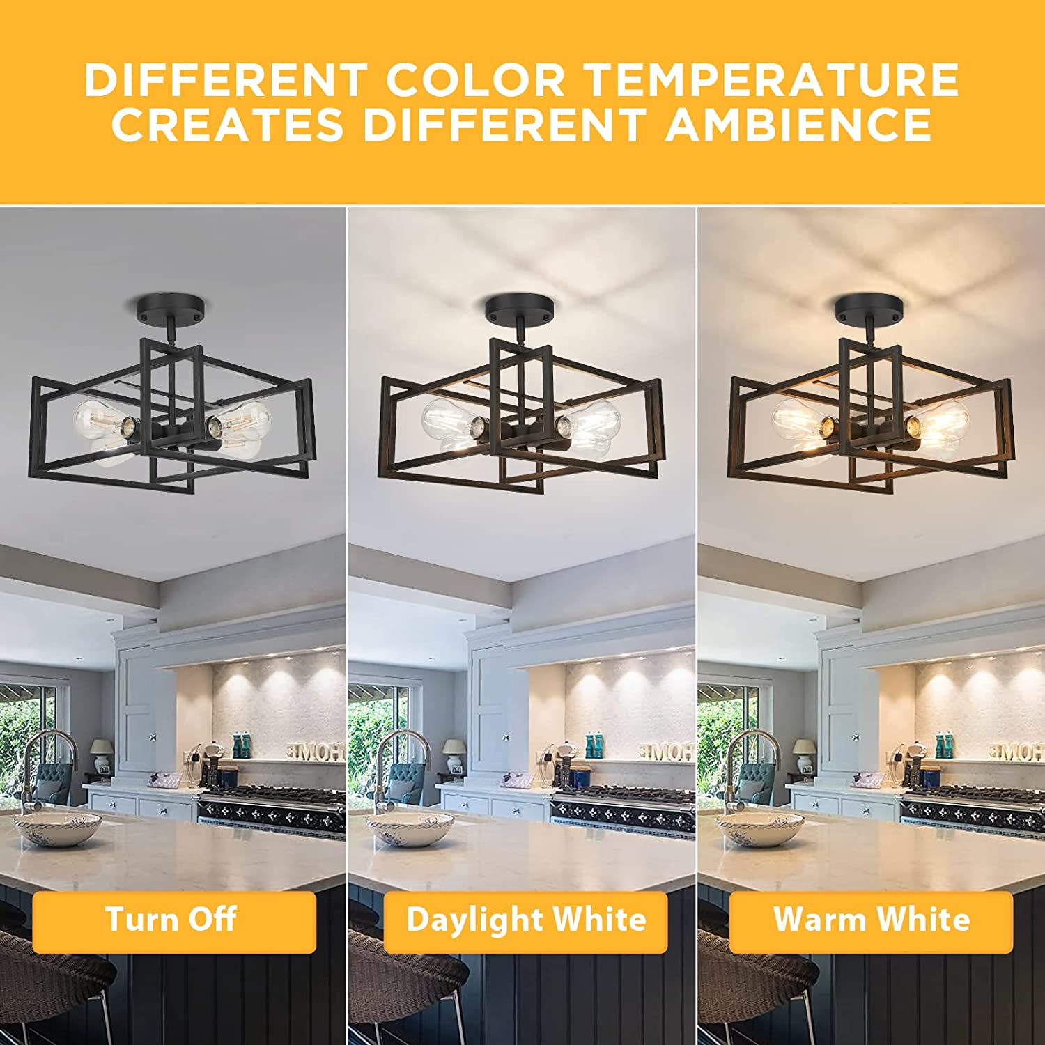 4-Light Semi Flush Mount Ceiling Light Fixtures Industrial Metal Cage Ceiling Lamp Fixtures Flush Mount Ceiling Lighting for Hallway Porch Kitchen Bathroom