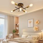 JOPESO 5-Lights Chandelier Flush Mount Ceiling Light Fixture Modern Mid Century Sputnik Farmhouse Chandelier Lighting for Dining Living Room kitchen Bedroom