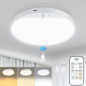 WILLED Motion Sensor Ceiling Light, Wireless Magnetic Mount Ceiling Light with Remote, Battery Powered LED Shower Light for Hallway Stairway Garage, 6W