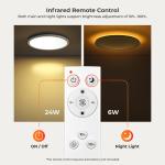 Matane 12'' LED Flush Mount Ceiling Light Fixture with Remote Control, Nightlight 2000K Warm,24W 2400LM 3000K-6500K Dimmable Ceiling Lamp Surface Mount Round Lighting Fixture for Bedroom, Dining Room