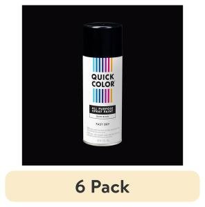 (6 pack) Black, Quick Color All Purpose Gloss Spray Paint-391192, 10 oz