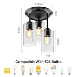 Kalium 3-Lights Semi Flush Mount Ceiling Light Fixture, Matte Black Light Fixtures, Ceiling Light for Kitchen, Foyer, Entryway, Farmhouse, Home Decor, Clear Glass Shade.
