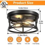 2-Light Flush Mount Ceiling Light Fixture Industrial Black Metal Farmhouse Close to Ceiling Lights for Kitchen Bedroom Foyer