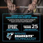 SharkBite Max 3/4 Inch Tee, Push to Connect Brass Plumbing Fitting, PEX Pipe, Copper, CPVC, PE-RT, HDPE, UR370A