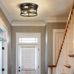 2-Light Flush Mount Ceiling Light Fixture Industrial Black Metal Farmhouse Close to Ceiling Lights for Kitchen Bedroom Foyer