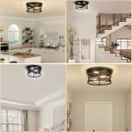2-Light Flush Mount Ceiling Light Fixture Industrial Black Metal Farmhouse Close to Ceiling Lights for Kitchen Bedroom Foyer