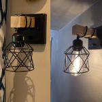 Dimmable Wall Sconces with Rotary Switch Set of 2 Wall Lights Wall Mounted Lamp Wooden Bathroom Light Fixtures with Metal Cage Hardwired Farmhouse Wall Lights for Bedroom Living Room