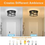 2-Light Flush Mount Ceiling Light Fixture Industrial Black Metal Farmhouse Close to Ceiling Lights for Kitchen Bedroom Foyer
