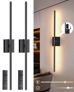2 Pack 31.5 Inch Wall Sconce Removable Battery Operated with Remote Control 360°Rotate Touch Control 4 Color Dimmable No Wiring LED Wall Lights for Living Room Hallway Bedroom