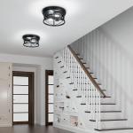 2-Light Flush Mount Ceiling Light Fixture Industrial Black Metal Farmhouse Close to Ceiling Lights for Kitchen Bedroom Foyer