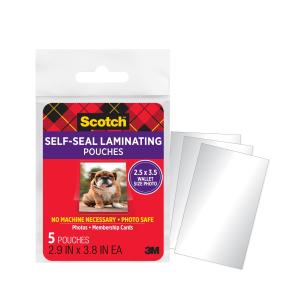 Scotch Self-Sealing Laminating Pouches, Wallet Photo Size, 2.5" x 3.5", 9.5 Mil Thick, 5 Count