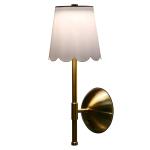 Sterling & Noble Cordless Brass Rechargeable Wall Sconce with Scalloped Fabric Shade and Remote