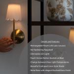 Sterling & Noble Cordless Brass Rechargeable Wall Sconce with Scalloped Fabric Shade and Remote