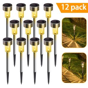 Qishi Solar Garden Lights, 12pack Solar Lights Outdoor - Waterproof, Stainless Steel Outdoor Solar Lights, LED Solar Powered Landscape Lighting for Yard Patio Landscape In-Ground Spike Pathway