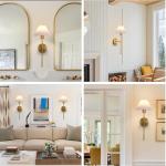 2 Pack Wall Sconces Battery Operated Wall Lights, Straight-Rod Wireless Charging Wall Lamp Shade with 2 Bulbs for Bedroom Living Room