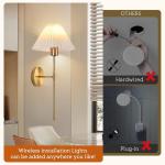 2 Pack Wall Sconces Battery Operated Wall Lights, Straight-Rod Wireless Charging Wall Lamp Shade with 2 Bulbs for Bedroom Living Room