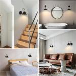 Jercoda 2 pack LED Battery Operated Wireless Wall Sconces with Remote Control, Arm Wall Lights, Industrial Black Metal Lampshade Rechargeable Wall Lamps for Bedroom, Living Room, Kitchen, Set of 2