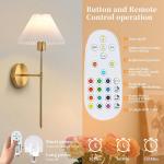 2 Pack Wall Sconces Battery Operated Wall Lights, Straight-Rod Wireless Charging Wall Lamp Shade with 2 Bulbs for Bedroom Living Room