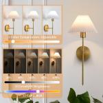 2 Pack Wall Sconces Battery Operated Wall Lights, Straight-Rod Wireless Charging Wall Lamp Shade with 2 Bulbs for Bedroom Living Room