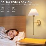 2 Pack Wall Sconces Battery Operated Wall Lights, Straight-Rod Wireless Charging Wall Lamp Shade with 2 Bulbs for Bedroom Living Room