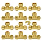 VEVOR Pipe Fittings, 1/2" 12PCS Tee Brass Pipe Fittings, Push-Fit Pipe Connector Brass Air Fittings, Heavy Duty Plumbing Fittings Adapter for Heating/Shower Systems, Water Pipes