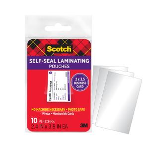 Scotch Self-Sealing Laminating Pouches, Business Card Size, 2.4 in x 3.8 in, 10 Pouches