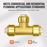 VEVOR Pipe Fittings, 1/2" 12PCS Tee Brass Pipe Fittings, Push-Fit Pipe Connector Brass Air Fittings, Heavy Duty Plumbing Fittings Adapter for Heating/Shower Systems, Water Pipes