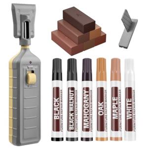 Laminate Floor Repair Kit, 6 Color Linoleum Repair Hard Wax Touch Up Marker with Heat Pen, Hardwood Floor Scratch Repair Cover Scratches, Stains, Cracks, Holes for Door, Cabinet, Table
