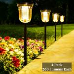 MEHOOM Warm & White Solar Powered Outdoor Lights, 4-Pack Pathway Lights, Waterproof LED Garden Lights for Yard, Lawn, Walkway, Patio