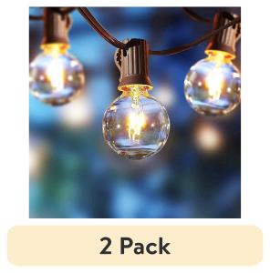 (2 pack) Better Homes & Gardens 20-Count G40 Clear Glass Globe Outdoor Patio String Lights
