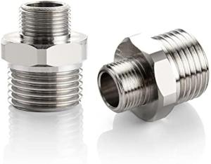 1/2 to 3/8 Reducer Faucet Adapter - Compression Brass Pipe Fitting, 3/8 Male to 1/2 Male Supply Line Adapter for RV Kitchen Plumbing, Water Hose Pipe Connector with Rubber Washer, (2 Pack)