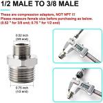 1/2 to 3/8 Reducer Faucet Adapter - Compression Brass Pipe Fitting, 3/8 Male to 1/2 Male Supply Line Adapter for RV Kitchen Plumbing, Water Hose Pipe Connector with Rubber Washer, (2 Pack)